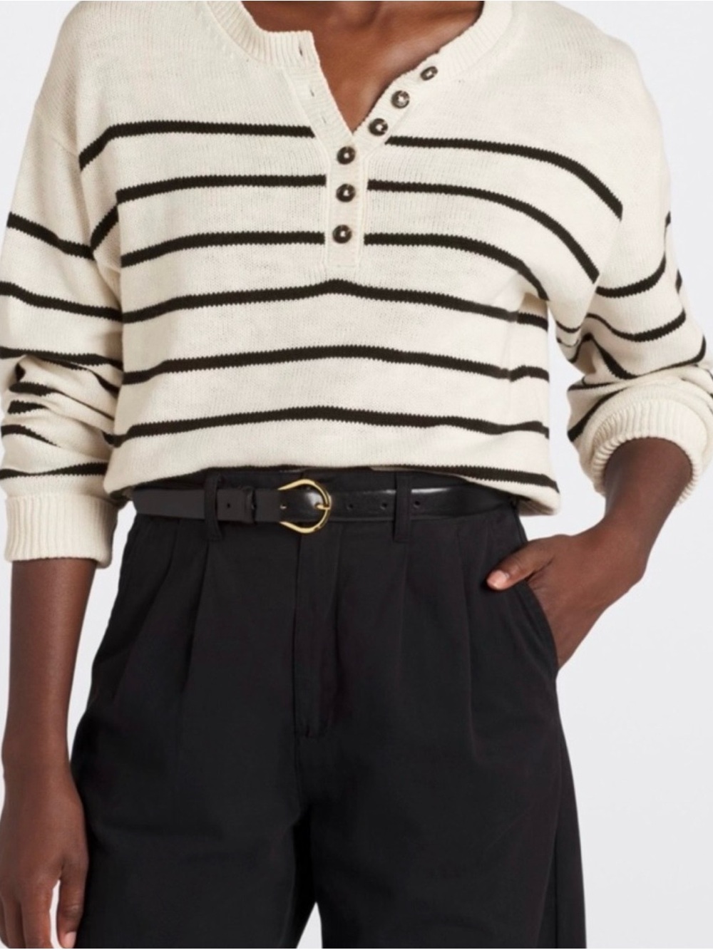 Sanctuary Cream and Black Striped Henley Sweater